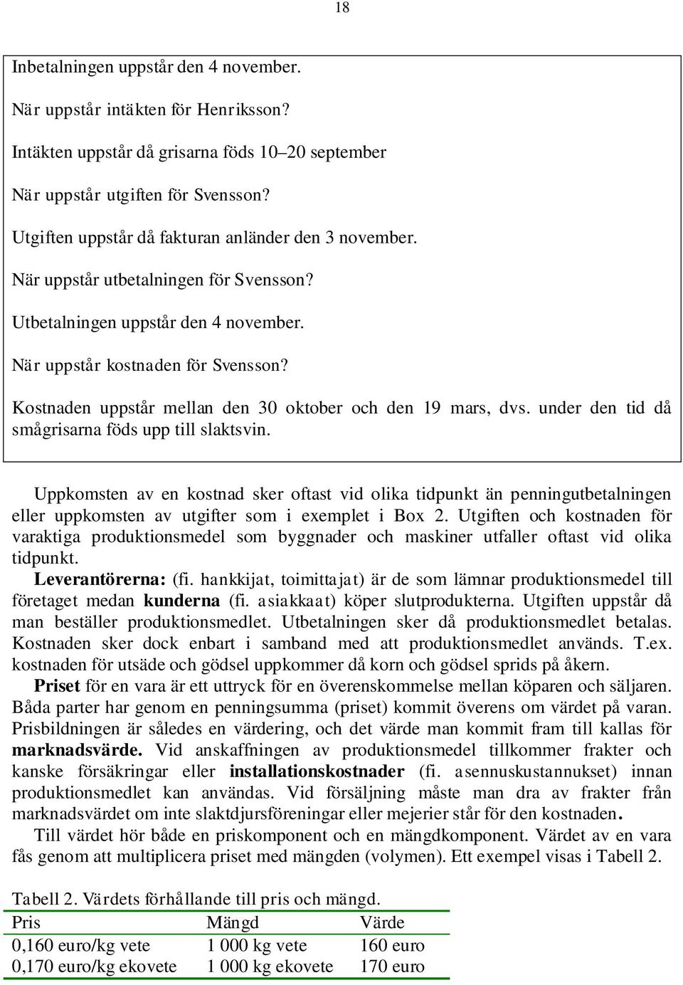 Kostnaden uppstår mellan den 30 oktober och den 19 mars, dvs. under den tid då smågrisarna föds upp till slaktsvin.