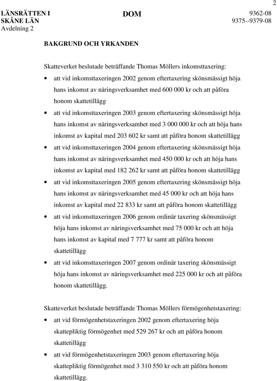 kapital med 203 602 kr samt att påföra honom skattetillägg att vid inkomsttaxeringen 2004 genom eftertaxering skönsmässigt höja hans inkomst av näringsverksamhet med 450 000 kr och att höja hans