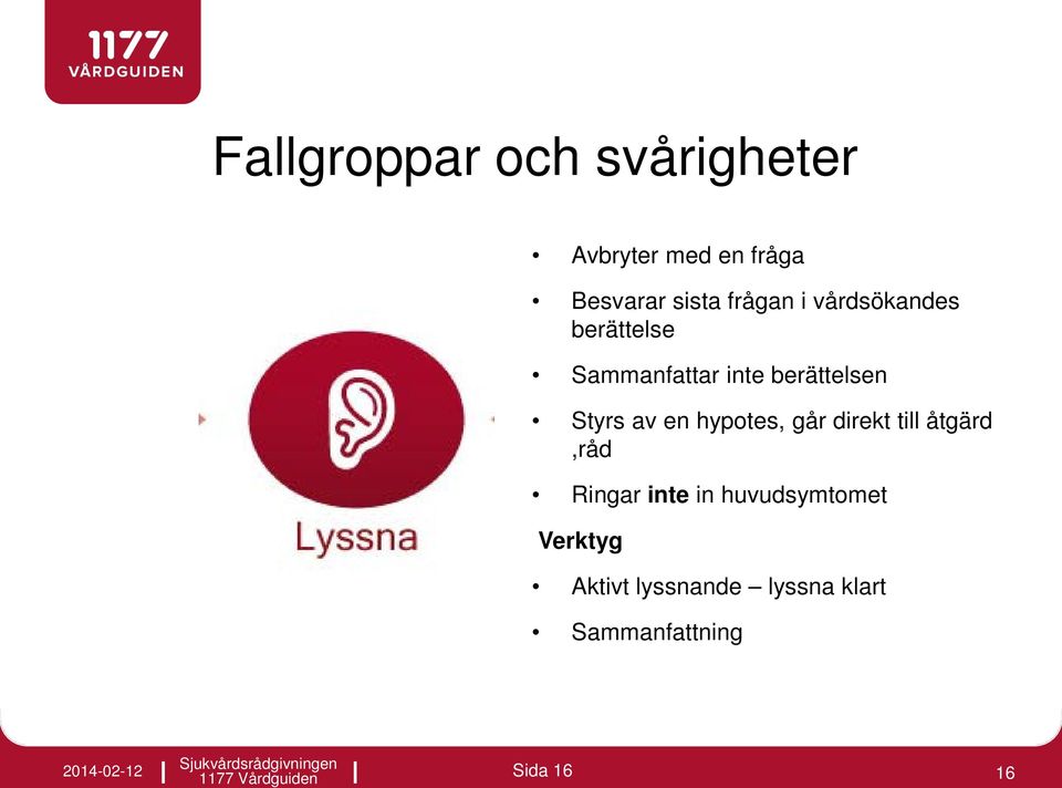 Styrs av en hypotes, går direkt till åtgärd,råd Ringar inte in