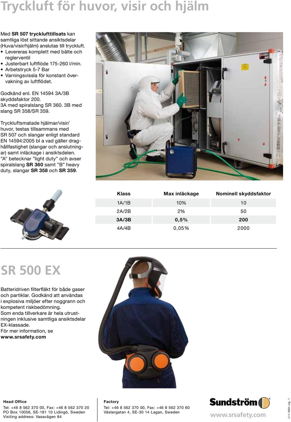 EN 14594 3A/3B skyddsfaktor 200. 3A med spiralslang SR 360. 3B med slang SR 358/SR 359.