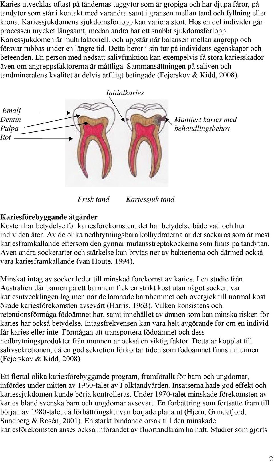 Kariessjukdomen är multifaktoriell, och uppstår när balansen mellan angrepp och försvar rubbas under en längre tid. Detta beror i sin tur på individens egenskaper och beteenden.