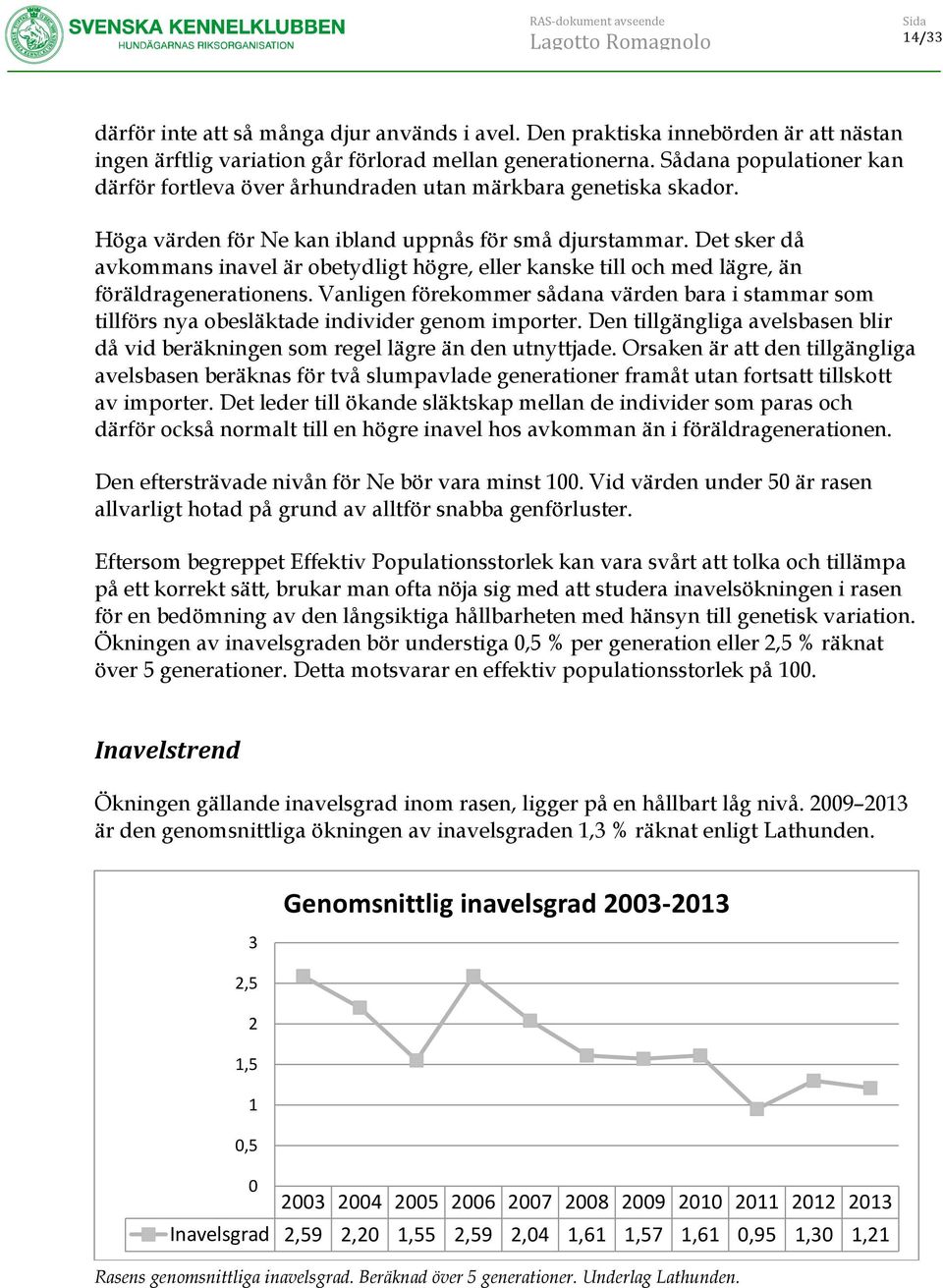 Det sker då avkommans inavel är obetydligt högre, eller kanske till och med lägre, än föräldragenerationens.