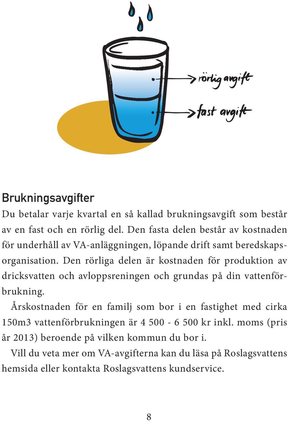 Den rörliga delen är kostnaden för produktion av dricksvatten och avloppsreningen och grundas på din vattenförbrukning.