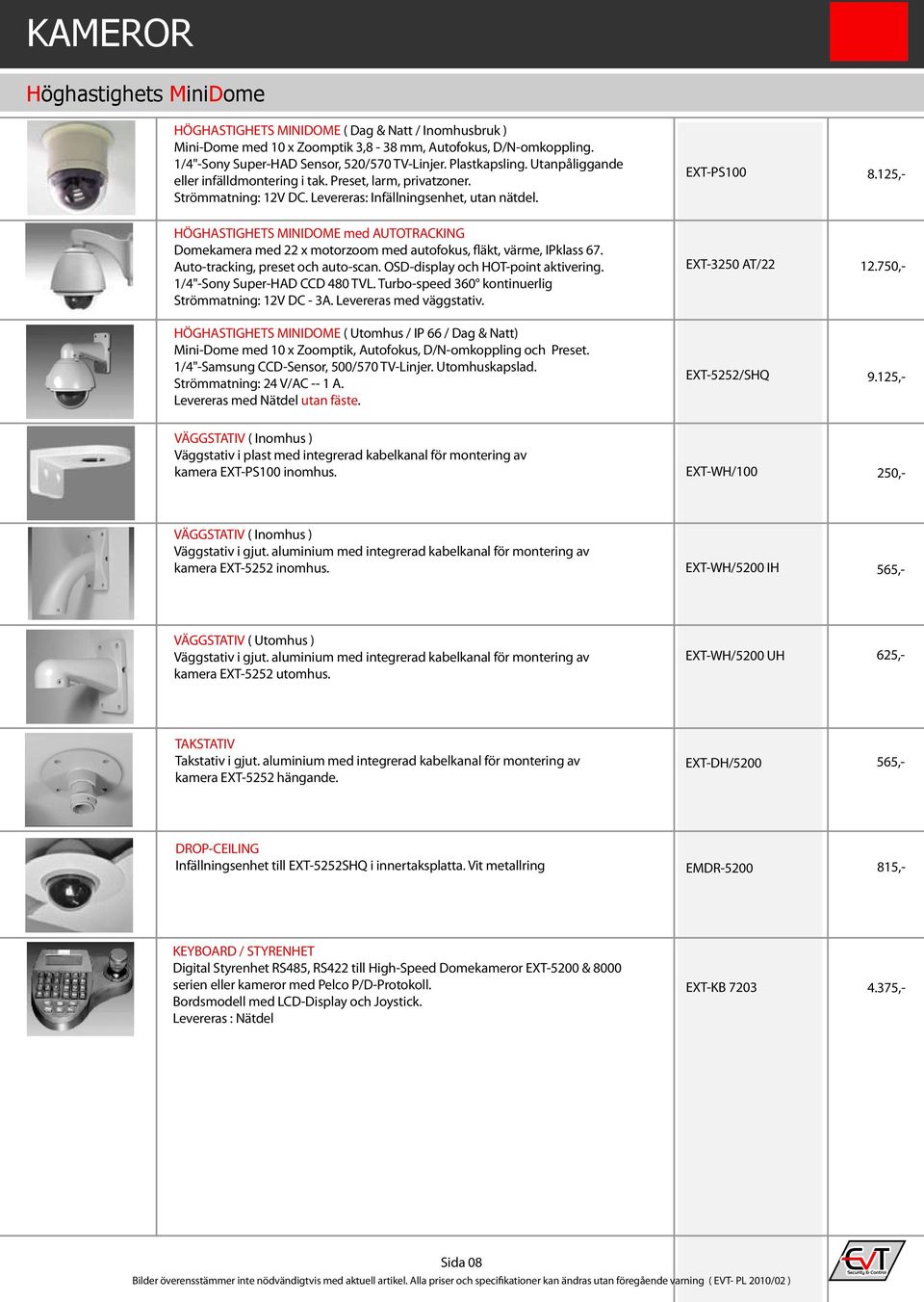 125,- HÖGHASTIGHETS MINIDOME med AUTOTRACKING Domekamera med 22 x motorzoom med autofokus, fläkt, värme, IPklass 67. Auto-tracking, preset och auto-scan. OSD-display och HOT-point aktivering.