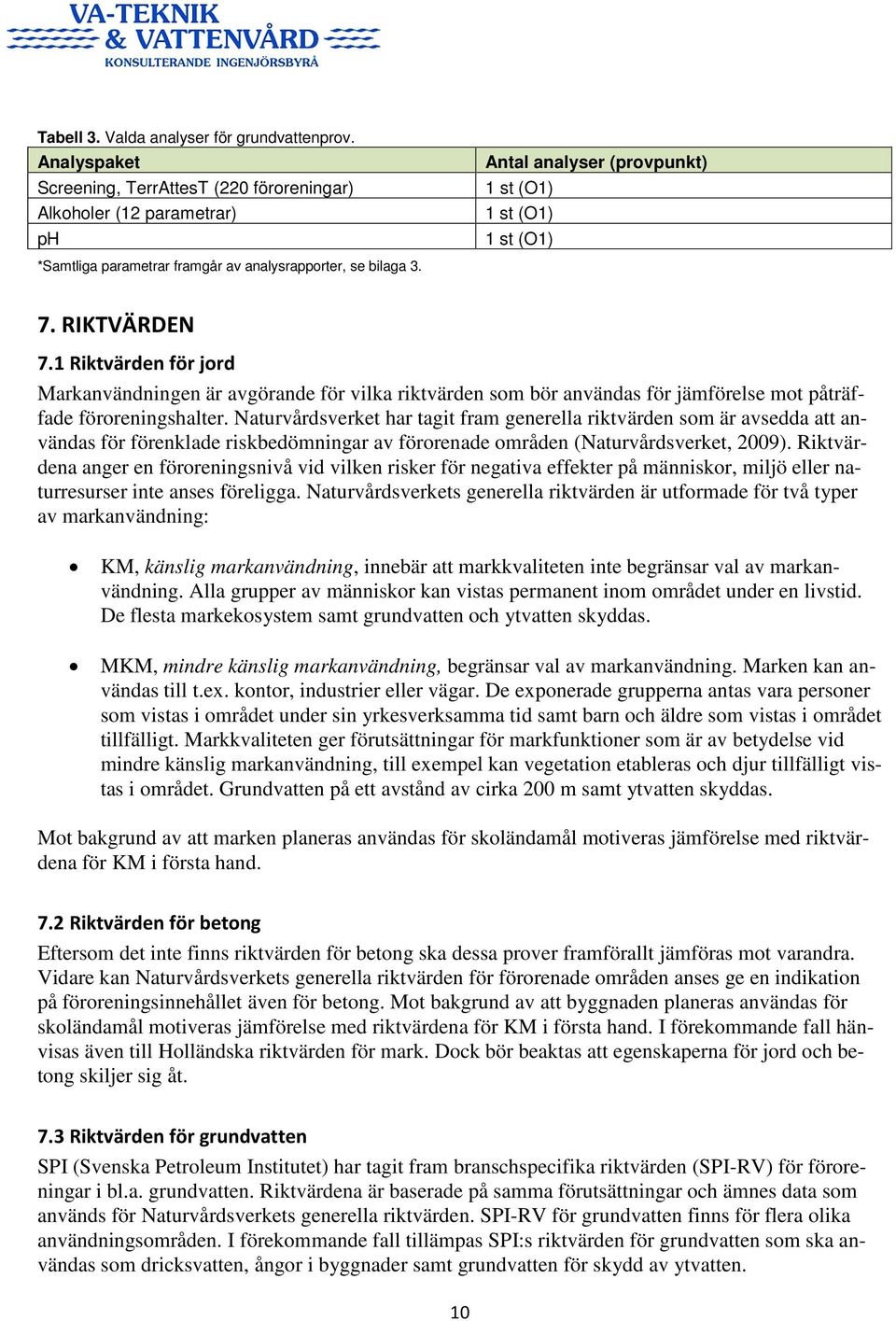 7. RIKTVÄRDEN 7.1 Riktvärden för jord Markanvändningen är avgörande för vilka riktvärden som bör användas för jämförelse mot påträffade föroreningshalter.