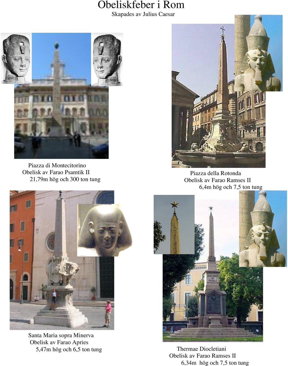 6,4m hög och 7,5 ton tung Santa Maria sopra Minerva Obelisk av Farao Apries 5,47m hög