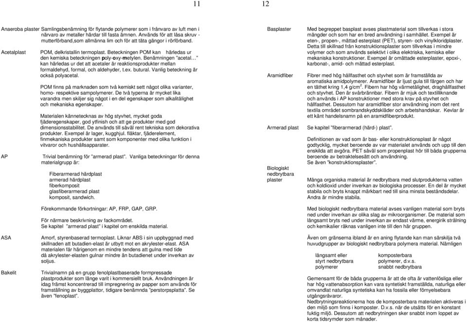 Beteckningen POM kan härledas ur den kemiska beteckningen poly-oxy-metylen. Benämningen acetal kan härledas ur det att acetaler är reaktionsprodukter mellan formaldehyd, formal, och aldehyder, t.ex.