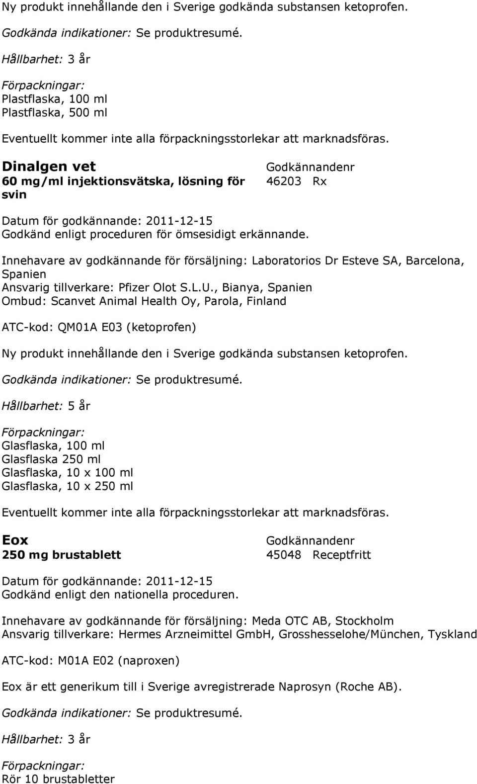 Innehavare av godkännande för försäljning: Laboratorios Dr Esteve SA, Barcelona, Spanien Ansvarig tillverkare: Pfizer Olot S.L.U.