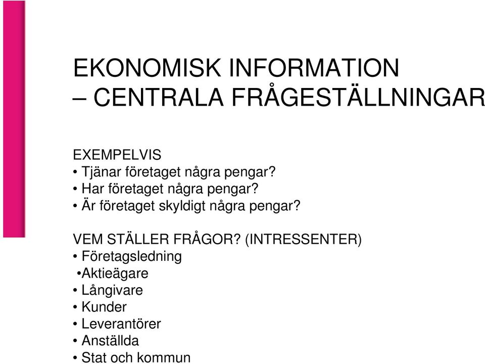 Är företaget skyldigt några pengar? VEM STÄLLER FRÅGOR?