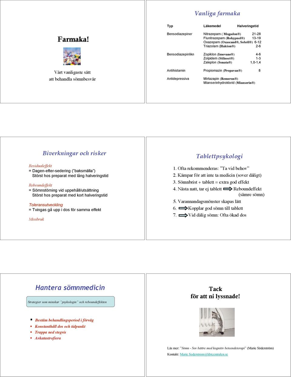 1-3 aleplon (Sonata ) 1,-1,4 Vårt vanligaste sätt att behandla sömnbesvär ntihistamin Propiomazin (Propavan ) 8 ntidepressiva Mirtazapin (Remeron ) Mianserinhydroklorid (Mianserin ) Biverkningar och