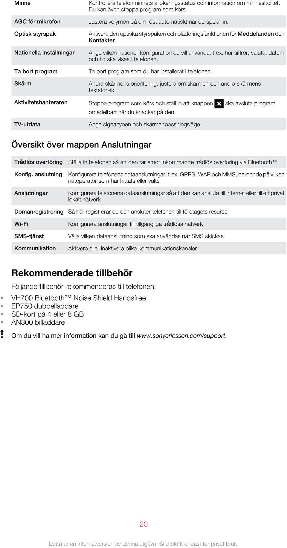 Ange vilken nationell konfiguration du vill använda, t.ex. hur siffror, valuta, datum och tid ska visas i telefonen. Ta bort program som du har installerat i telefonen.