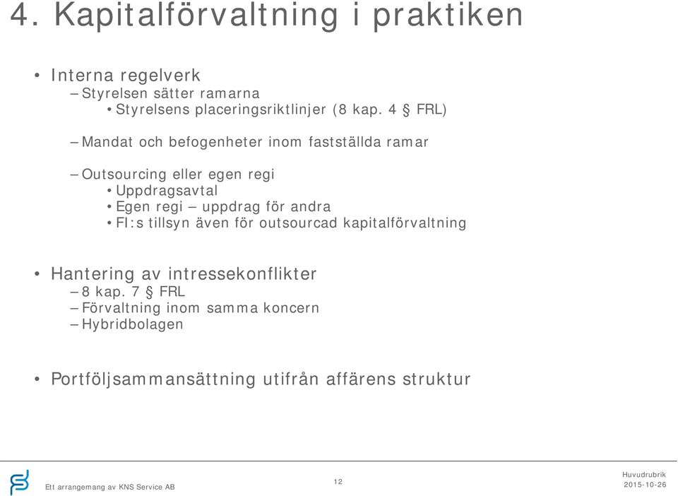 uppdrag för andra FI:s tillsyn även för outsourcad kapitalförvaltning Hantering av intressekonflikter 8 kap.