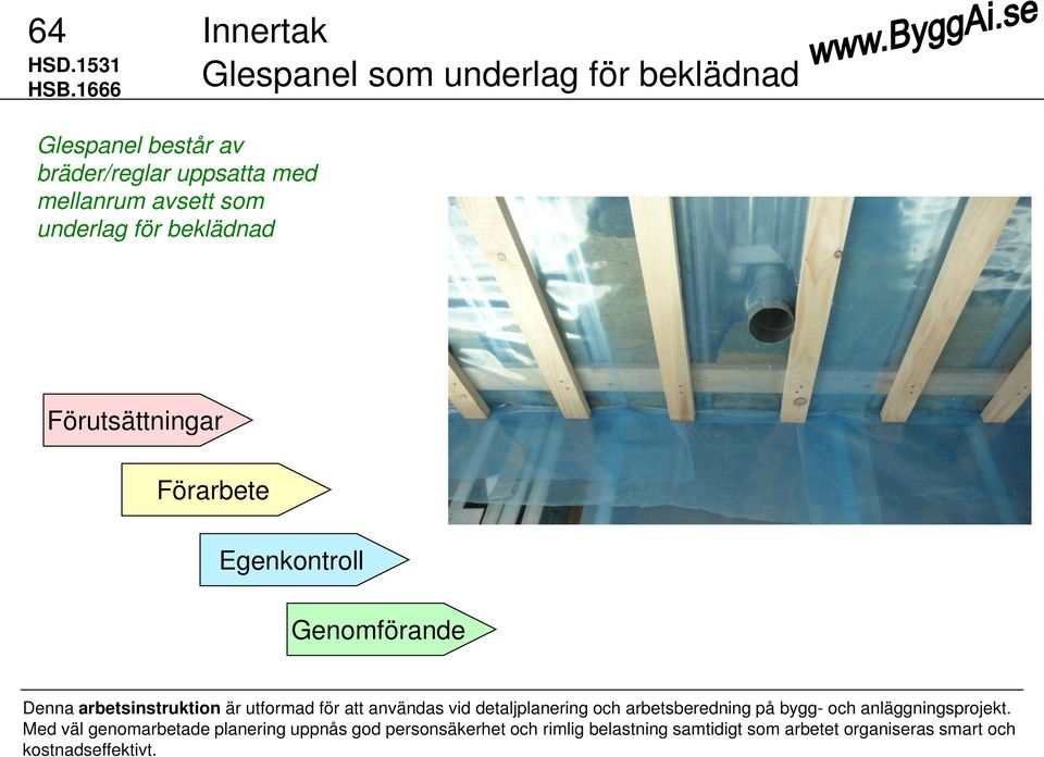 underlag för beklädnad Förutsättningar Förarbete Egenkontroll Genomförande Denna arbetsinstruktion är utformad för att