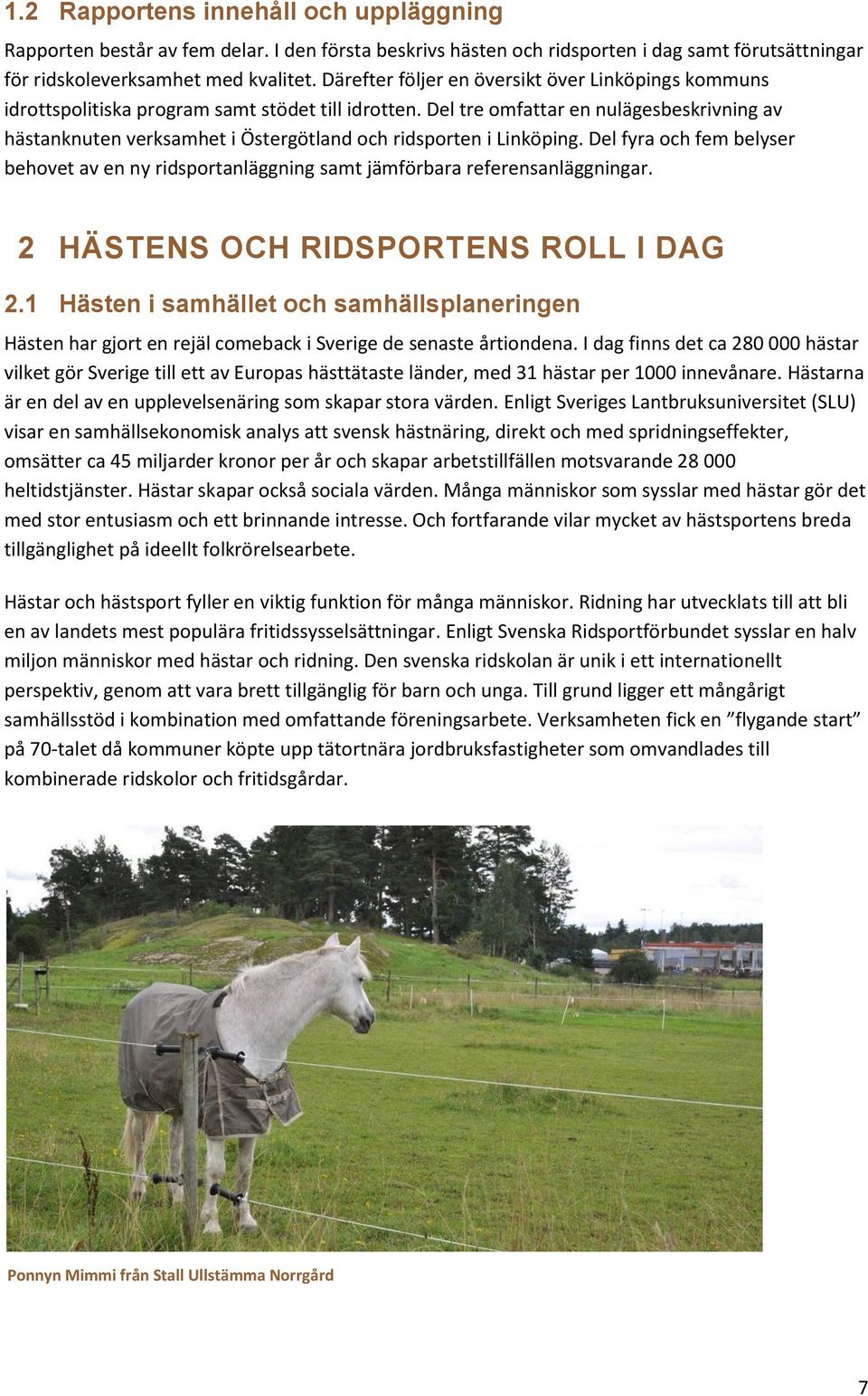 Del tre omfattar en nulägesbeskrivning av hästanknuten verksamhet i Östergötland och ridsporten i Linköping.