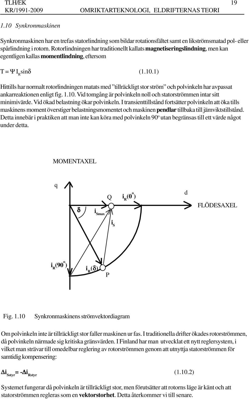 1) Hittills har normalt rotorlindningen matats med tillräckligt stor ström och polvinkeln har avpassat ankarreaktionen enligt fig. 1.10.