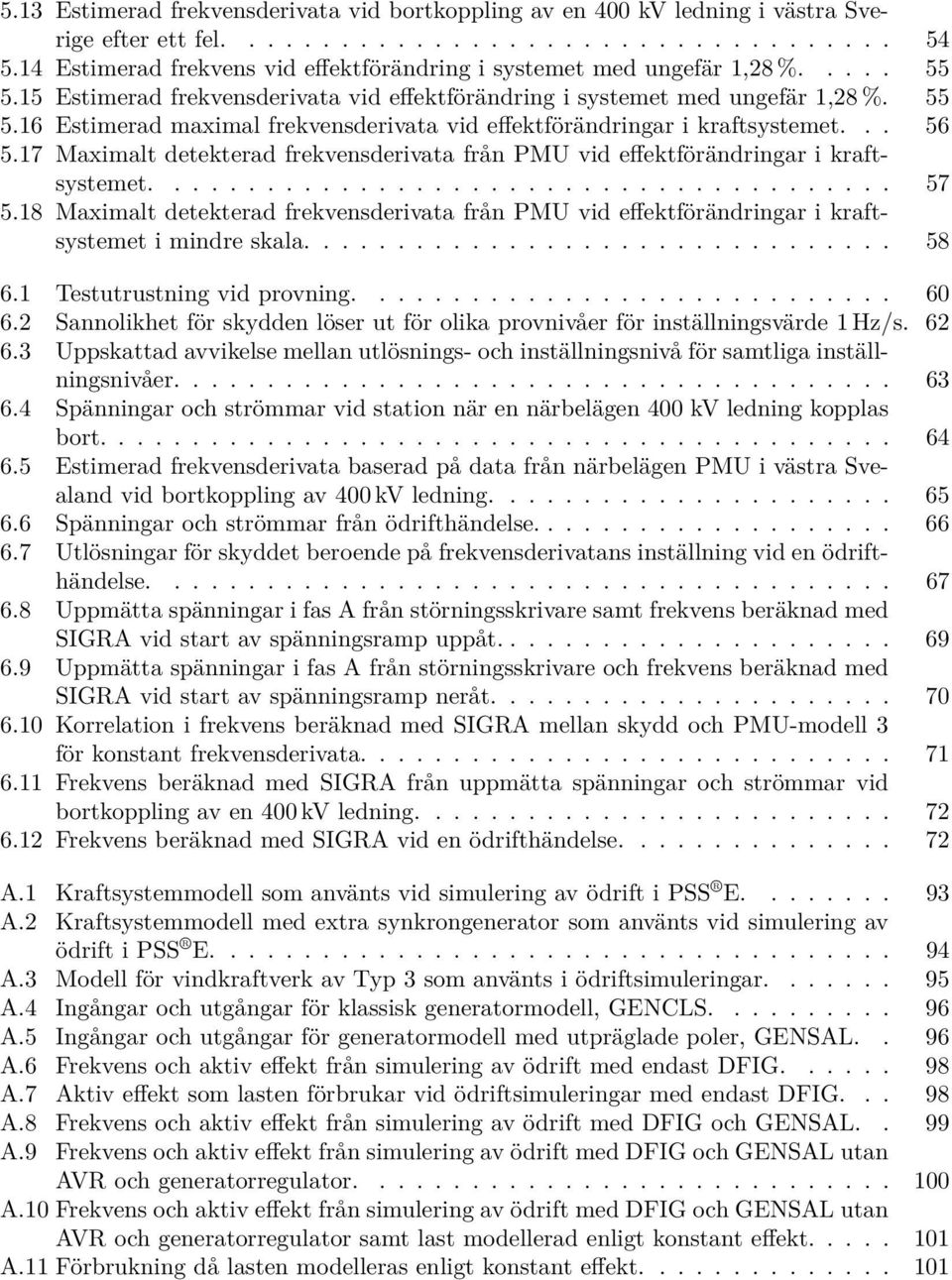 .. 56 5.17 Maximalt detekterad frekvensderivata från PMU vid effektförändringar i kraftsystemet........................................ 57 5.