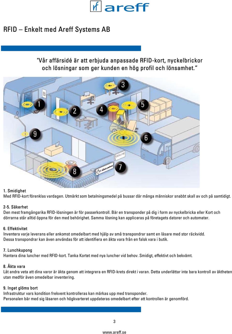 Säkerhet Den mest framgångsrika RFID-lösningen är för passerkontroll. Bär en transponder på dig i form av nyckelbricka eller Kort och dörrarna står alltid öppna för den med behörighet.