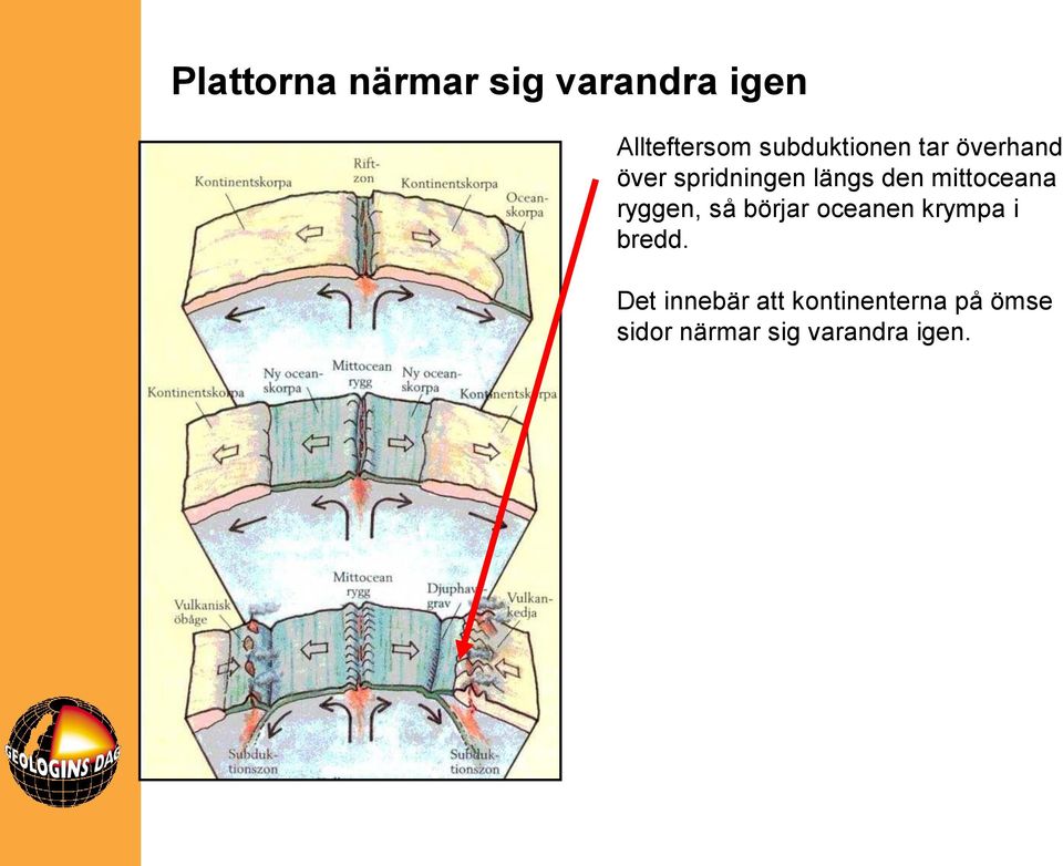 mittoceana ryggen, så börjar oceanen krympa i bredd.