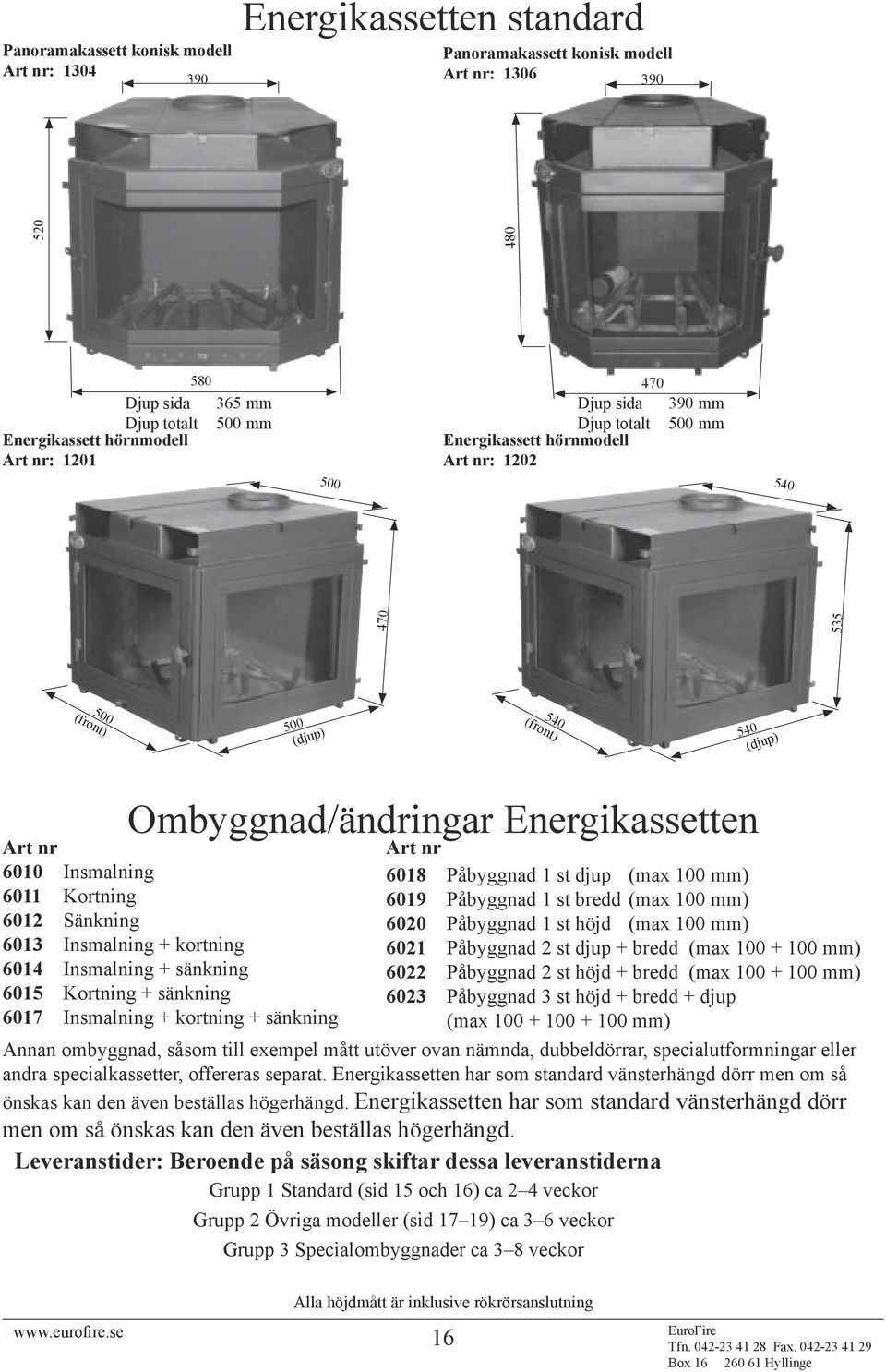 Insmalning + kortning 6014 Insmalning + sänkning 6015 Kortning + sänkning 6017 Insmalning + kortning + sänkning Art nr 6018 Påbyggnad 1 st djup (max 100 mm) 6019 Påbyggnad 1 st bredd (max 100 mm)