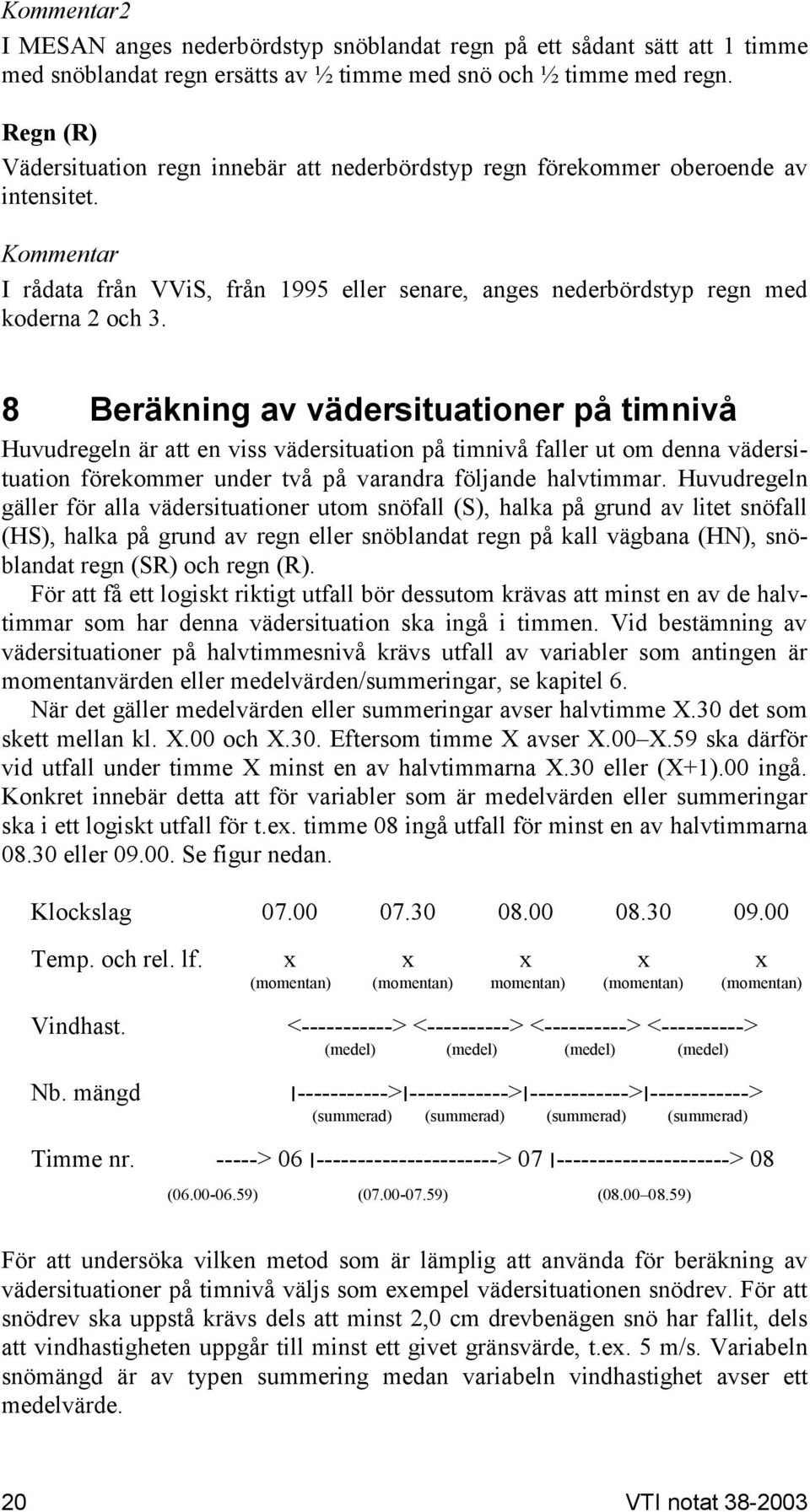 8 Beräkning av vädersituationer på timnivå Huvudregeln är att en viss vädersituation på timnivå faller ut om denna vädersituation förekommer under två på varandra följande halvtimmar.