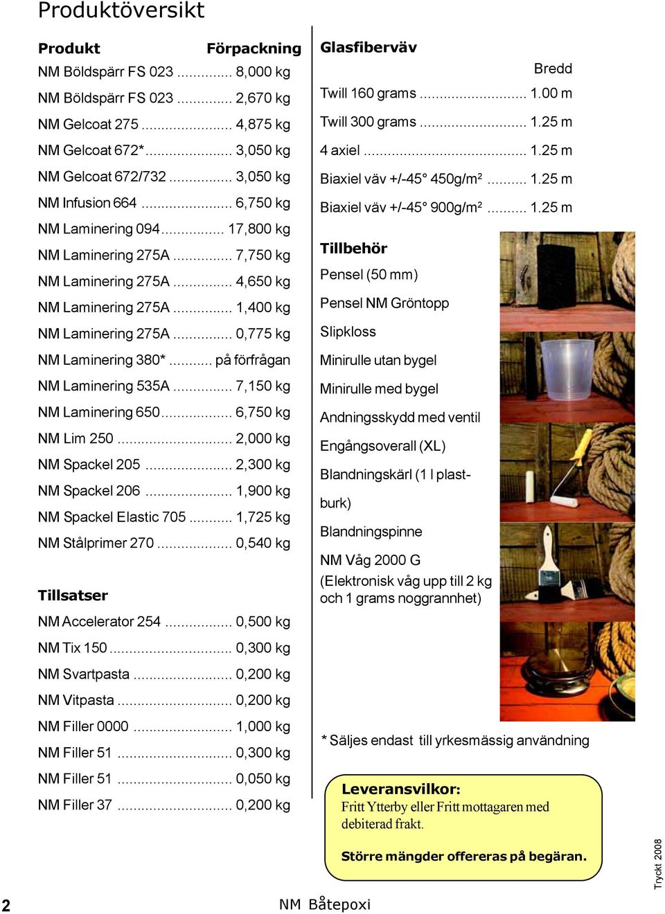 .. på förfrågan NM Laminering 535A... 7,150 kg NM Laminering 650... 6,750 kg NM Lim 250... 2,000 kg NM Spackel 205... 2,300 kg NM Spackel 206... 1,900 kg NM Spackel Elastic 705.