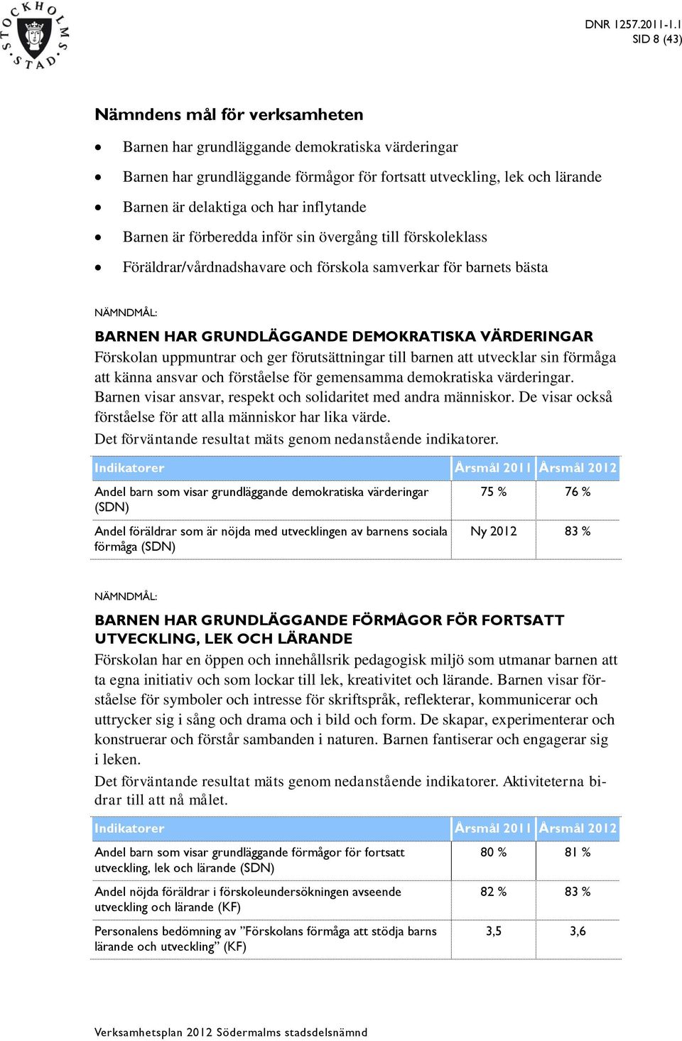 uppmuntrar och ger förutsättningar till barnen att utvecklar sin förmåga att känna ansvar och förståelse för gemensamma demokratiska värderingar.