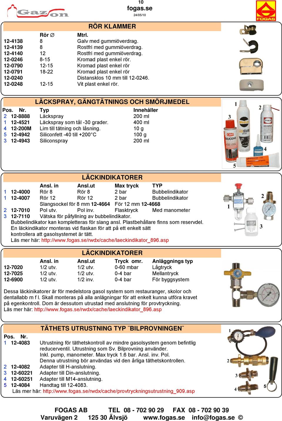 Typ Innehåller 2 12-8888 Läckspray 200 ml 1 12-4521 Läckspray som tål -30 grader. 400 ml 4 12-200M Lim till tätning och låsning.