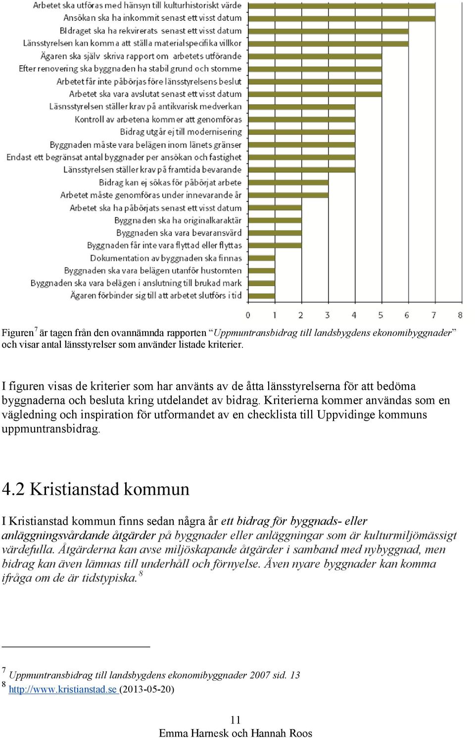 Kriterierna kommer användas som en vägledning och inspiration för utformandet av en checklista till Uppvidinge kommuns uppmuntransbidrag. 4.