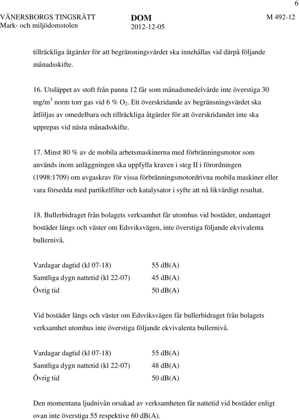 Ett överskridande av begränsningsvärdet ska åtföljas av omedelbara och tillräckliga åtgärder för att överskridandet inte ska upprepas vid nästa månadsskifte. 17.