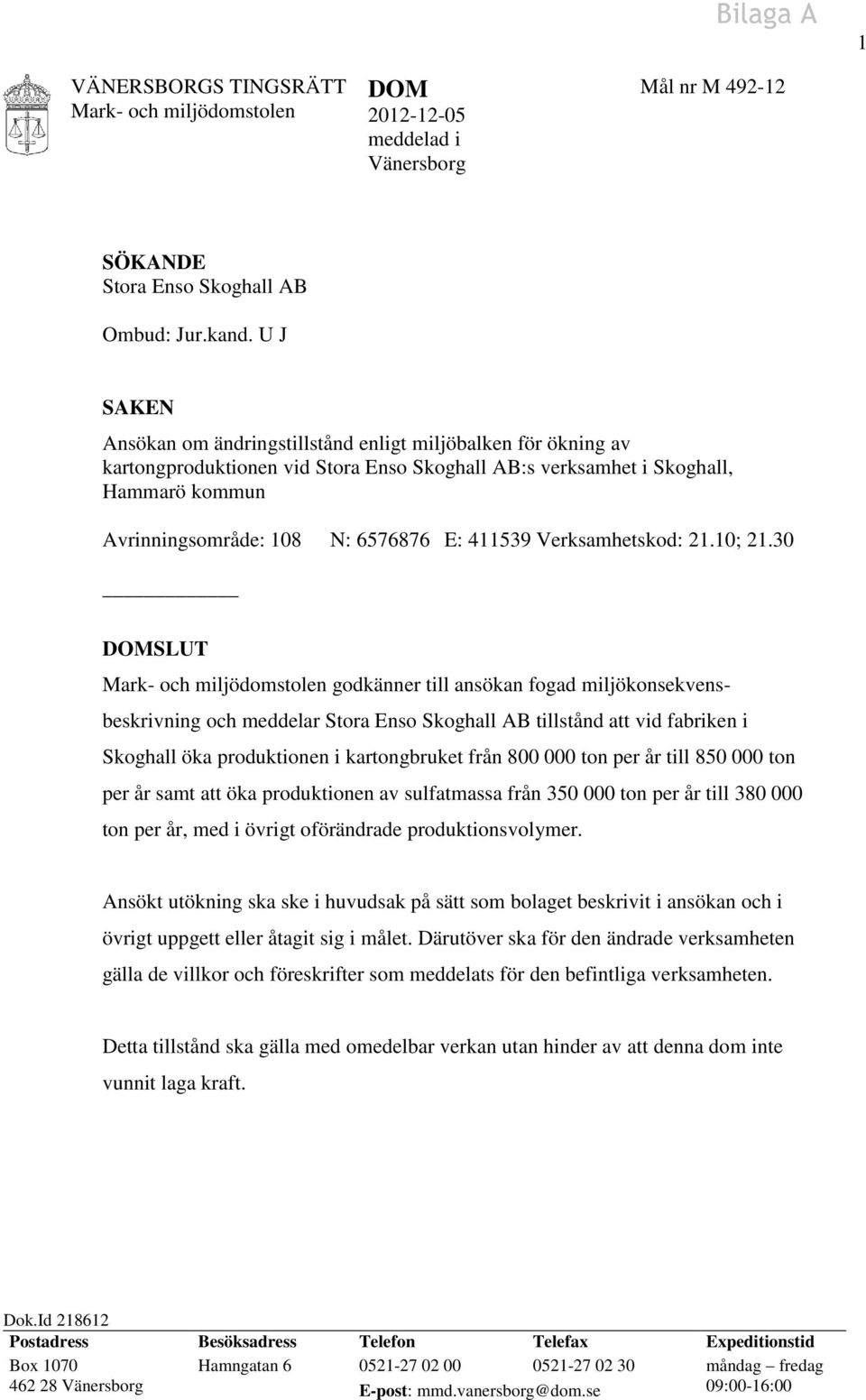 411539 Verksamhetskod: 21.10; 21.