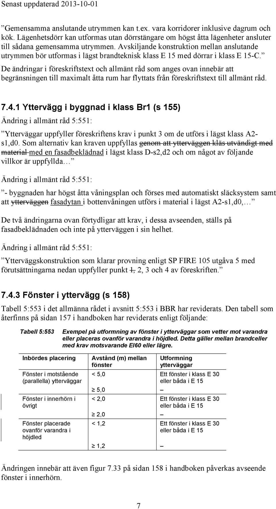 De ändringar i föreskriftstext och allmänt råd som anges ovan innebär att begränsningen till maximalt åtta rum har flyttats från föreskriftstext till allmänt råd. 7.4.