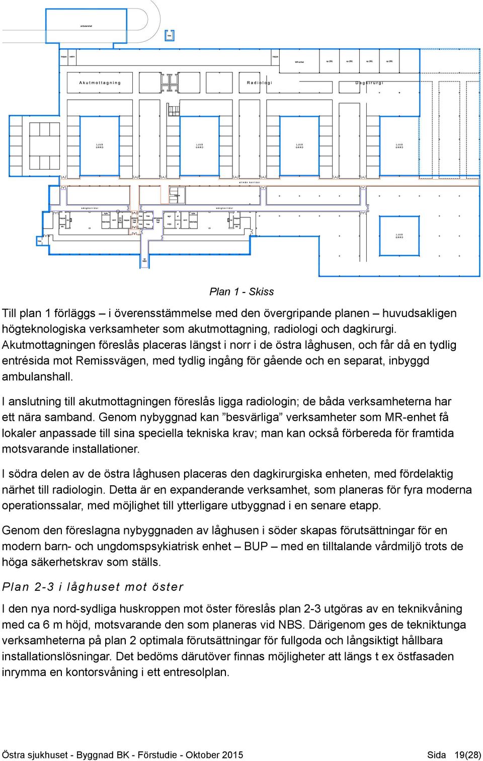 I anslutning till akutmottagningen föreslås ligga radiologin; de båda verksamheterna har ett nära samband.