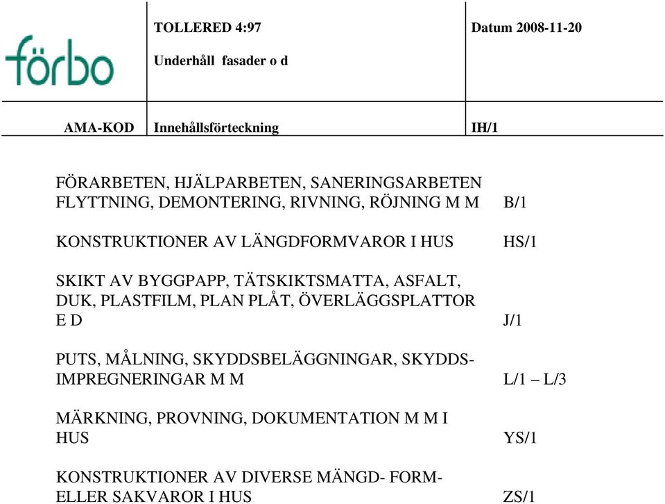 ASFALT, DUK, PLASTFILM, PLAN PLÅT, ÖVERLÄGGSPLATTOR E D J/1 PUTS, MÅLNING, SKYDDSBELÄGGNINGAR, SKYDDS- IMPREGNERINGAR M