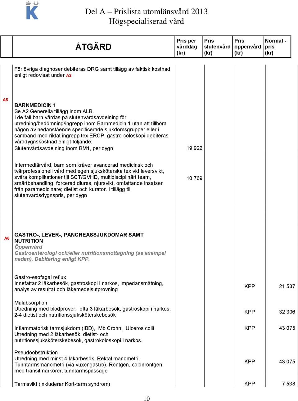 ERCP, gastro-coloskopi debiteras vårddygnskostnad enligt följande: Slutenvårdsavdelning inom BM1, per dygn.