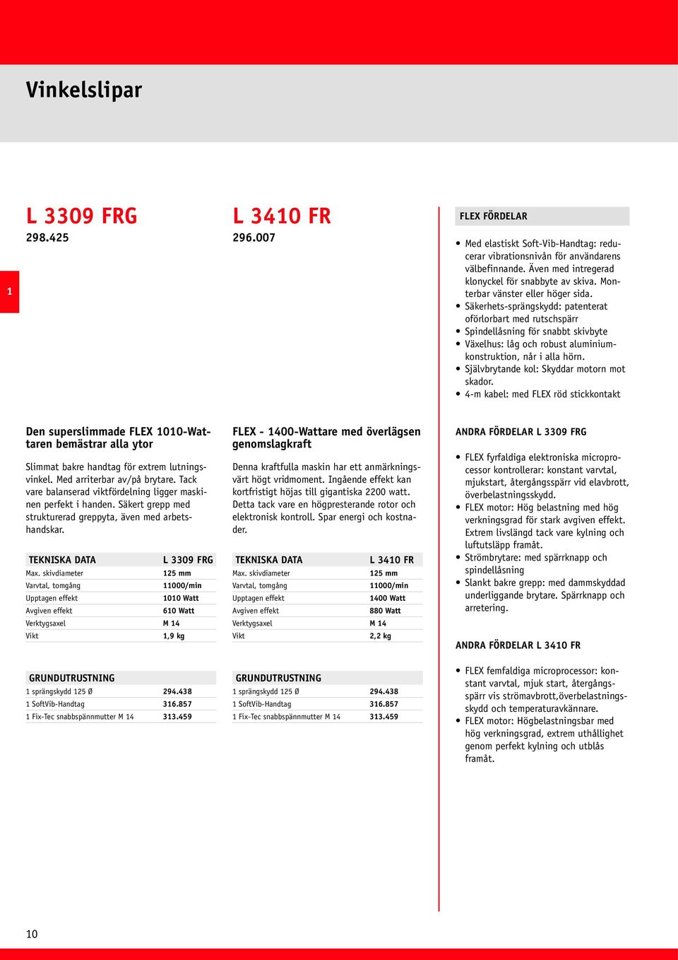 Säkerhets-sprängskydd: patenterat oförlorbart med rutschspärr Spindellåsning för snabbt skivbyte Växelhus: låg och robust aluminiumkonstruktion, når i alla hörn.