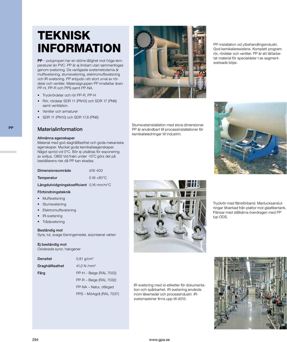 Materialgruppen innefattar även -H, -R och S samt -NA. Tryckrördelar och rör -R, -H Rör, rördelar SDR 11 (PN10) och SDR 17 (PN6) samt ventilation.