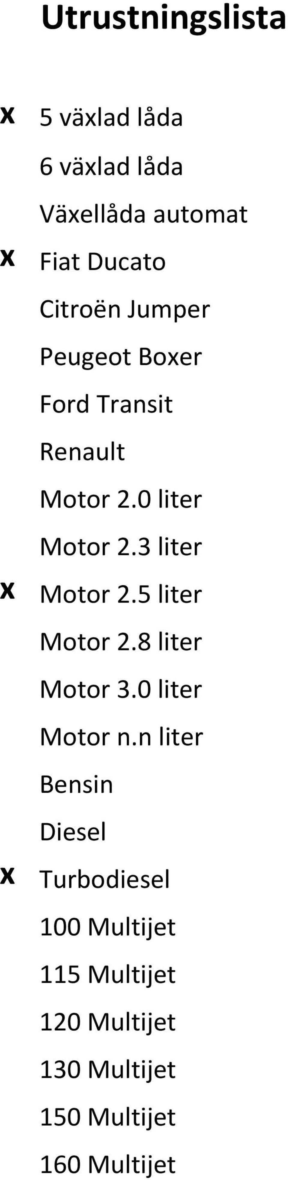 3 liter x Motor 2.5 liter Motor 2.8 liter Motor 3.0 liter Motor n.