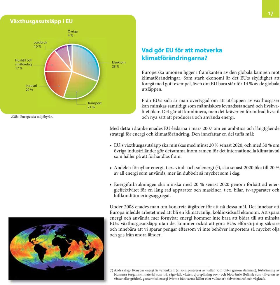 Som stark ekonomi är det EU:s skyldighet att föregå med gott exempel, även om EU bara står för 14 % av de globala utsläppen. Källa: Europeiska miljöbyrån.