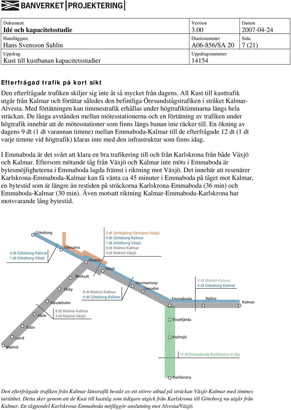 Med förtätningen kan timmestrafik erhållas under högtrafiktimmarna längs hela sträckan.