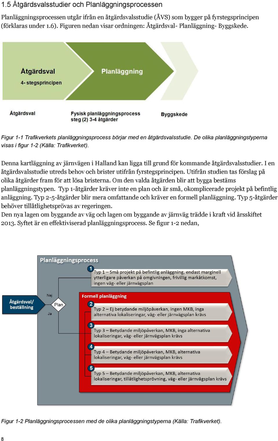 De olika planläggningstyperna visas i figur 1-2 (Källa: Trafikverket). Denna kartläggning av järnvägen i Halland kan ligga till grund för kommande åtgärdsvalsstudier.