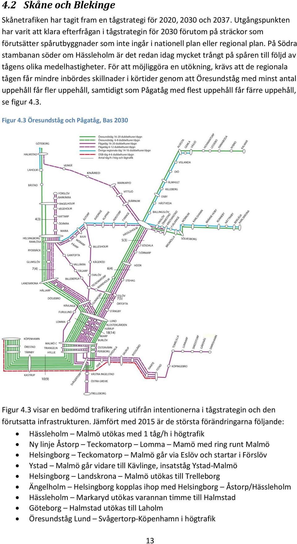 På Södra stambanan söder om Hässleholm är det redan idag mycket trångt på spåren till följd av tågens olika medelhastigheter.