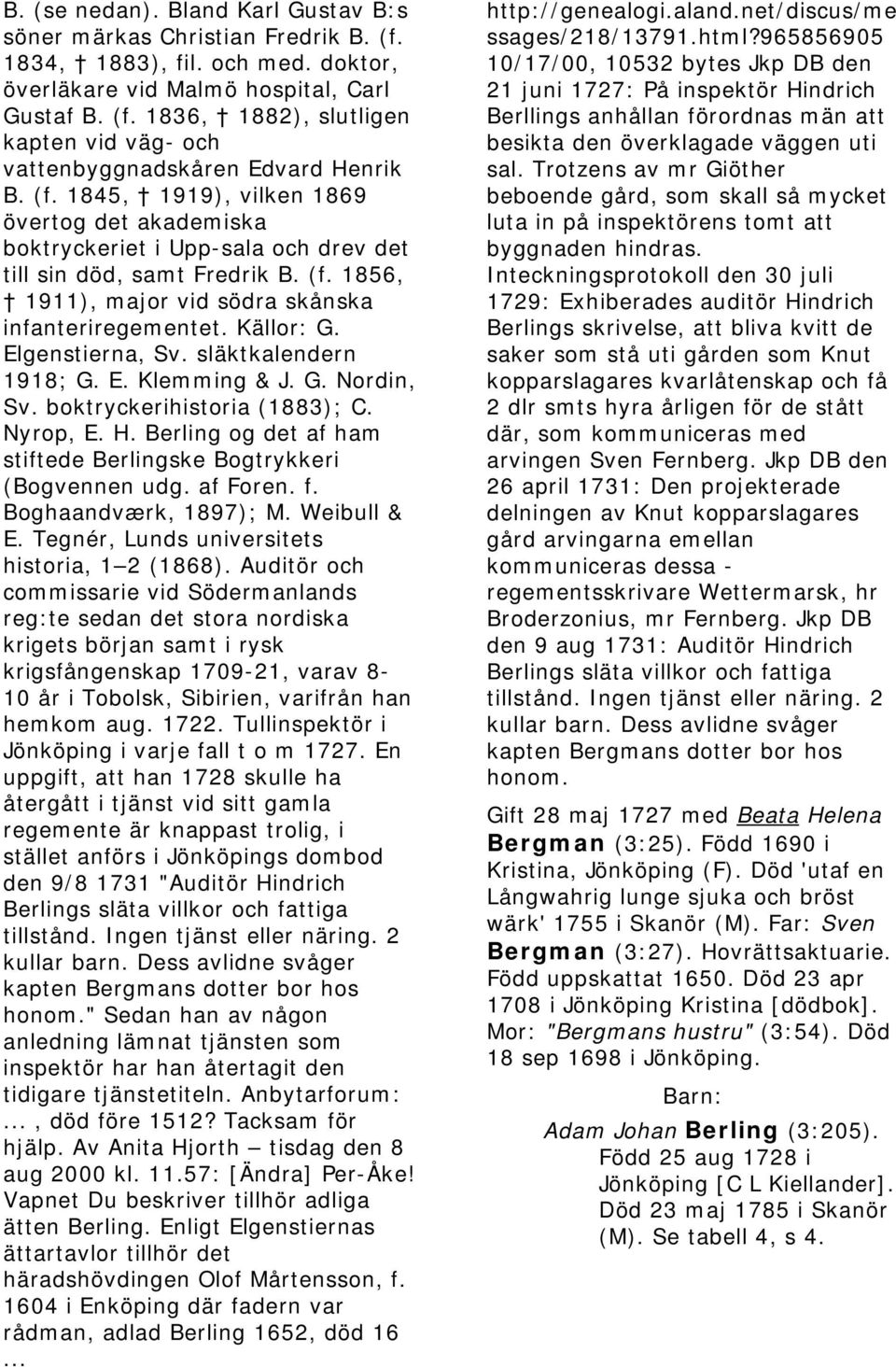 Elgenstierna, Sv. släktkalendern 1918; G. E. Klemming & J. G. Nordin, Sv. boktryckerihistoria (1883); C. Nyrop, E. H. Berling og det af ham stiftede Berlingske Bogtrykkeri (Bogvennen udg. af Foren. f.