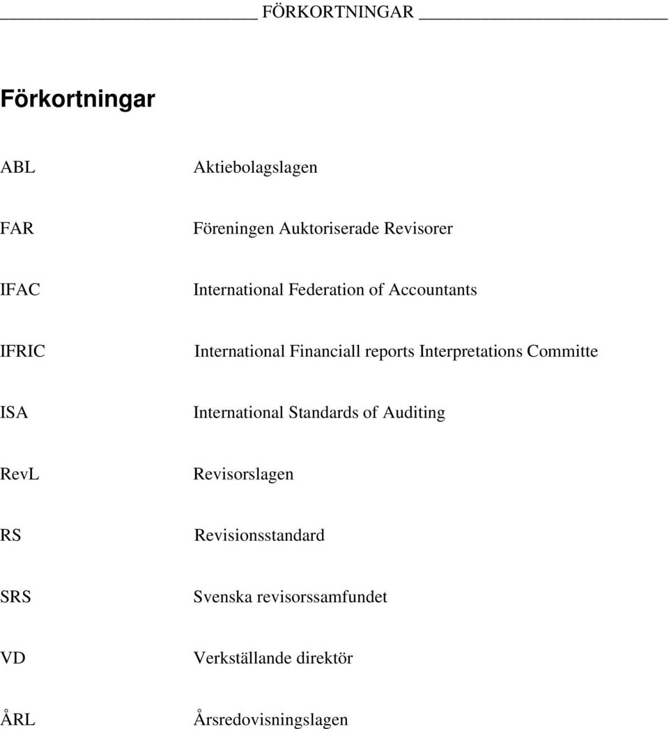 Interpretations Committe ISA International Standards of Auditing RevL Revisorslagen RS