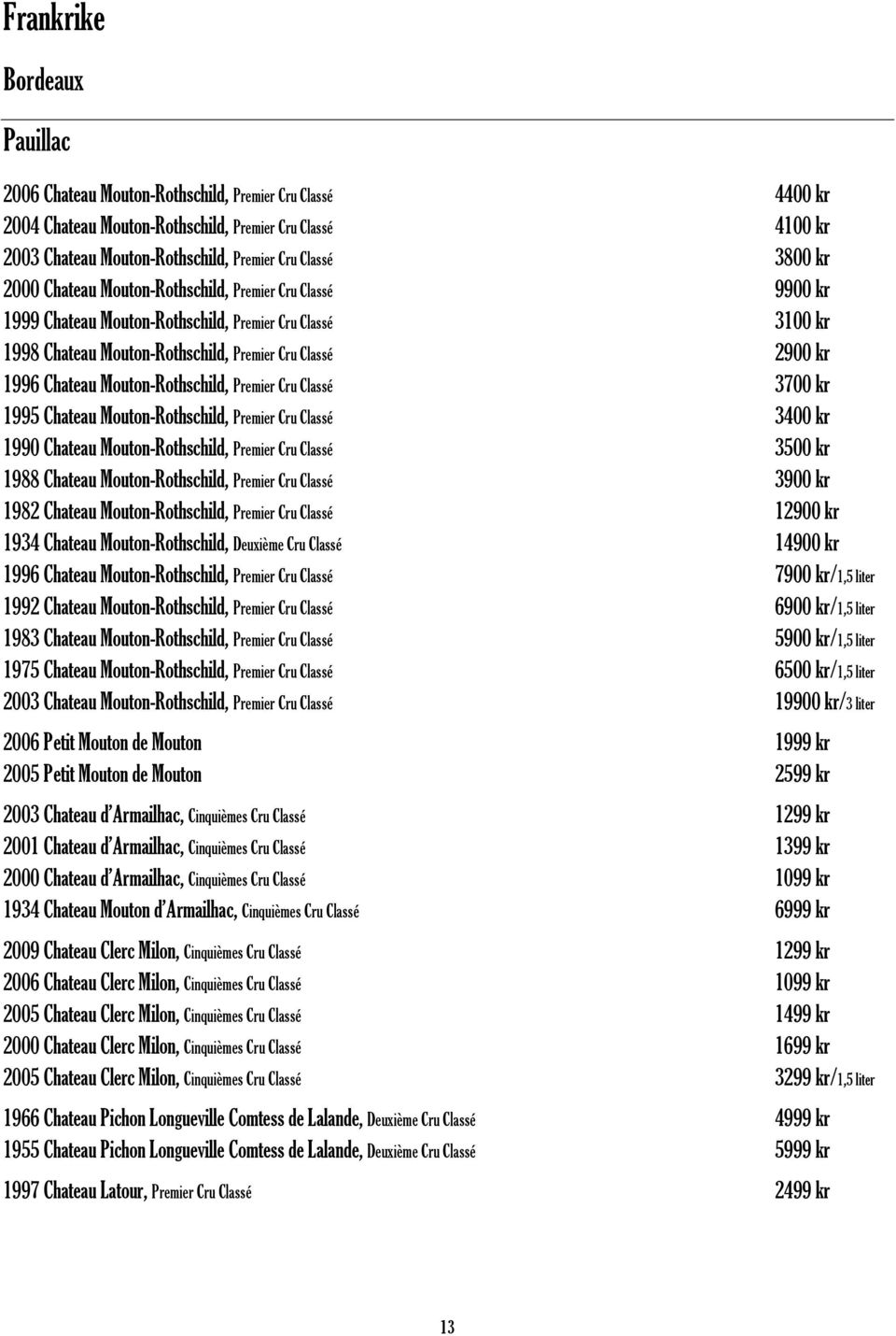 Mouton-Rothschild, Premier Cru Classé 3700 kr 1995 Chateau Mouton-Rothschild, Premier Cru Classé 3400 kr 1990 Chateau Mouton-Rothschild, Premier Cru Classé 3500 kr 1988 Chateau Mouton-Rothschild,