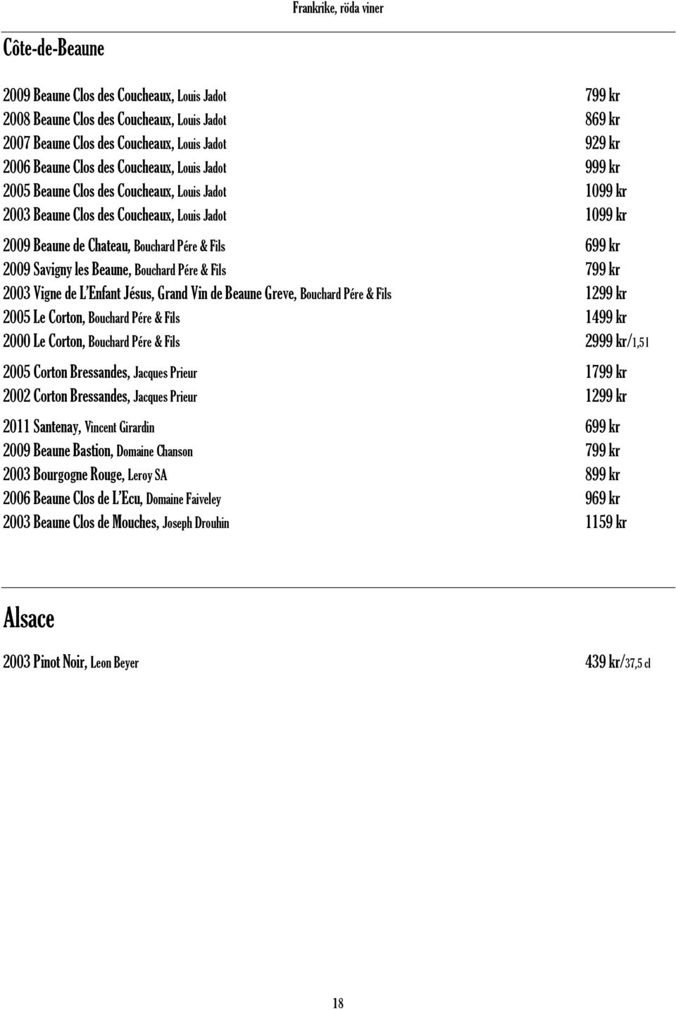 kr 2009 Savigny les Beaune, Bouchard Pére & Fils 799 kr 2003 Vigne de L Enfant Jésus, Grand Vin de Beaune Greve, Bouchard Pére & Fils 1299 kr 2005 Le Corton, Bouchard Pére & Fils 1499 kr 2000 Le