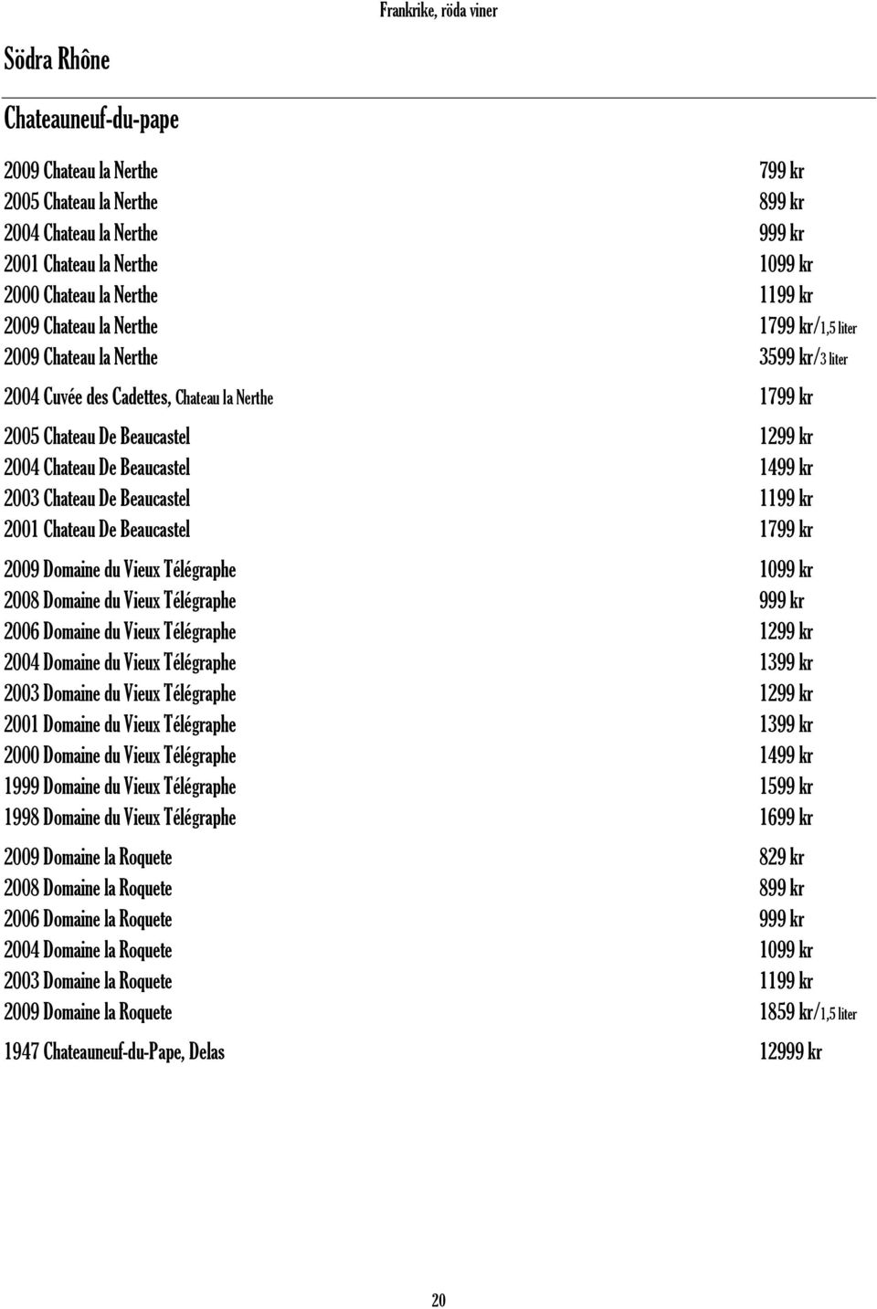 Beaucastel 1499 kr 2003 Chateau De Beaucastel 1199 kr 2001 Chateau De Beaucastel 1799 kr 2009 Domaine du Vieux Télégraphe 1099 kr 2008 Domaine du Vieux Télégraphe 999 kr 2006 Domaine du Vieux