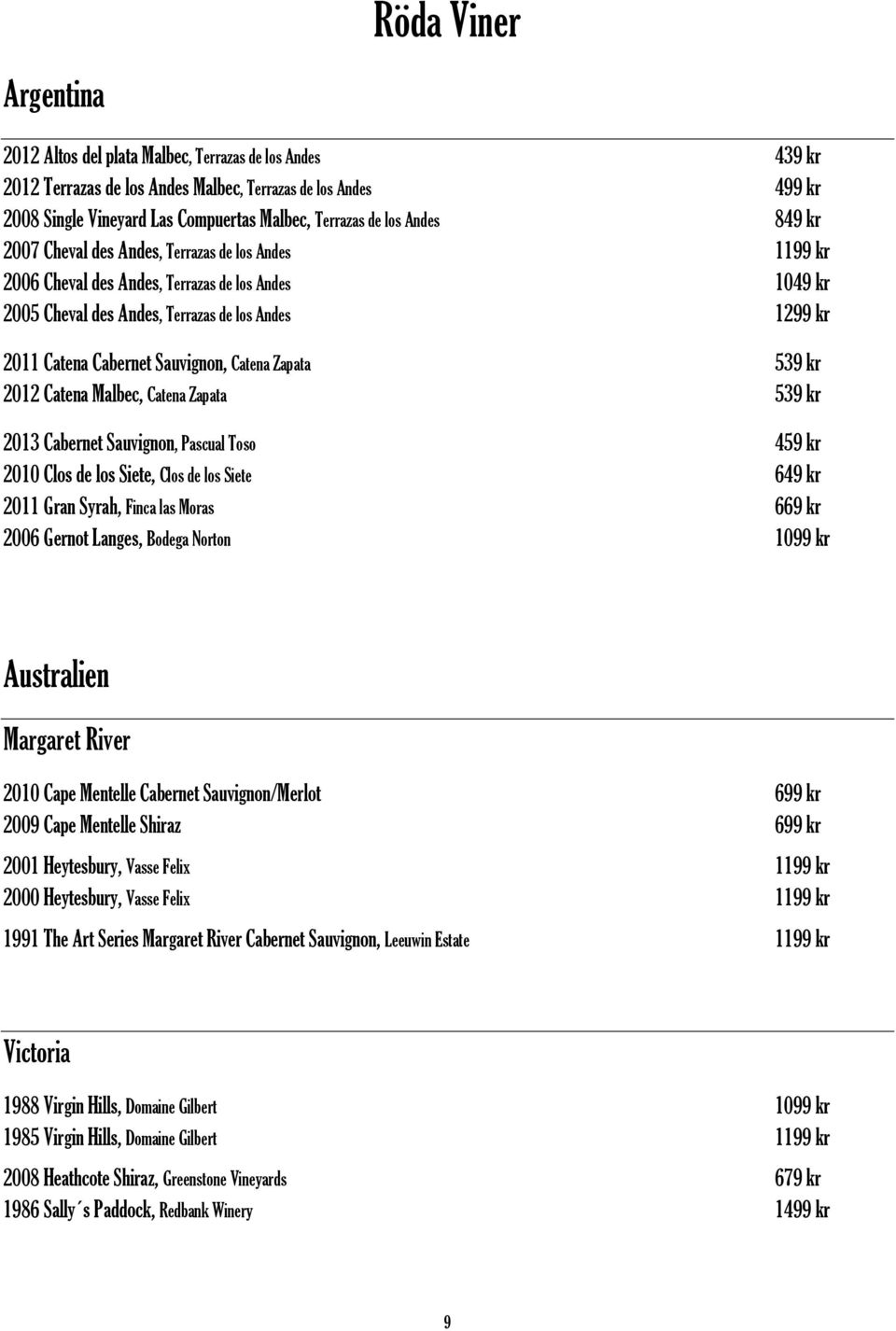 Sauvignon, Catena Zapata 539 kr 2012 Catena Malbec, Catena Zapata 539 kr 2013 Cabernet Sauvignon, Pascual Toso 459 kr 2010 Clos de los Siete, Clos de los Siete 649 kr 2011 Gran Syrah, Finca las Moras