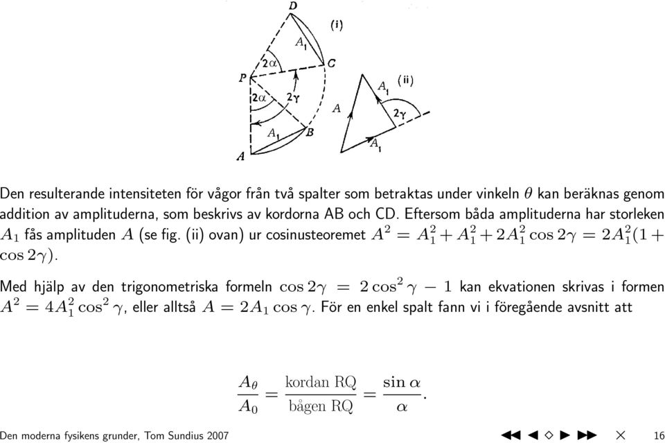 (ii) ovan) ur cosinusteoremet A 2 = A 2 1 + A2 1 + 2A2 1 cos 2γ = 2A2 1 (1 + cos 2γ).