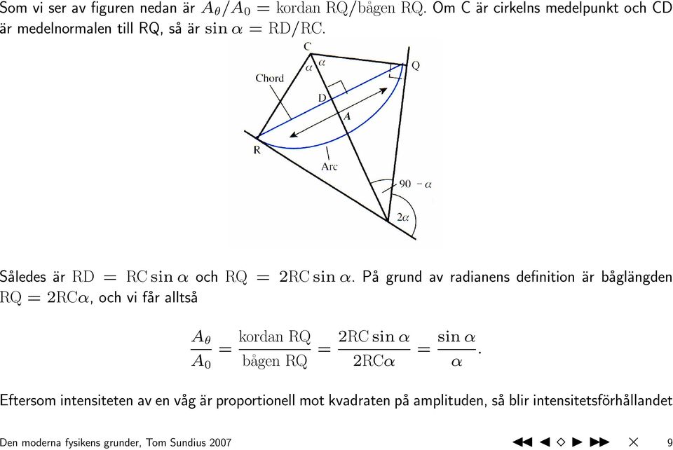 Således är RD = RC sin α och RQ = 2RC sin α.