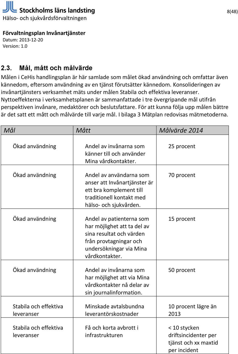 Nyttoeffekterna i verksamhetsplanen är sammanfattade i tre övergripande mål utifrån perspektiven invånare, medaktörer och beslutsfattare.